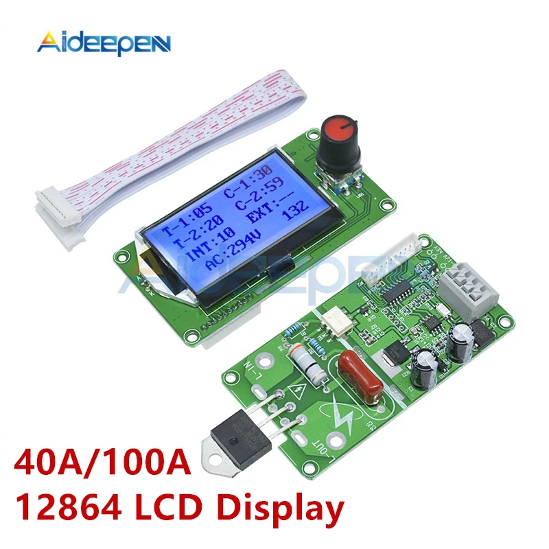 40A 100A 12864 LCD Display Digital Double Pulse Encoder Spot Welder Welding Machine Transformer Controller Board Time Control