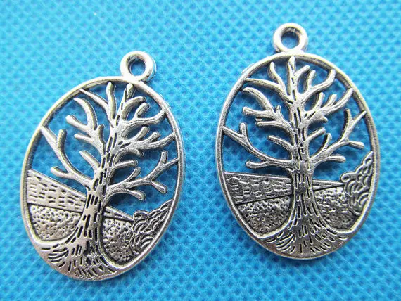 

100pcs Antique Silver tone/Antique Bronze Hollow Filigree Lucky Wish Tree of Life Round Connector Pendant Charm,DIY Accessory