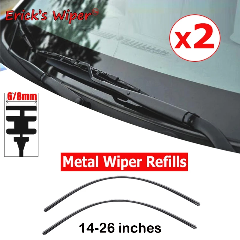 2Pc Auto Vehicle Insert Soft Rubber Strip Refill For Metal Frame U-type Hook Wiper Blades Windshield 6mm 8mm 14\