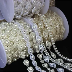 1 Yard Rhinestone Chain ABS Pearl Beads Crystal Chain Trim Sew On for DIY Wedding Costume Applique Jewelry Craft Accessories