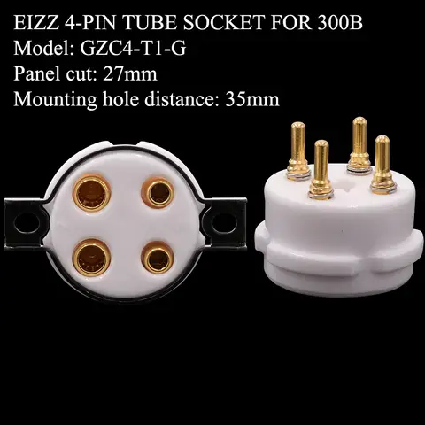 EIZZ 4 핀 진공관 소켓베이스 2A3 300B 40 45 50 5Z3 811 101D 24K 금도금 황동 핀 Hifi 빈티지 튜브 앰프 DIY 1PC