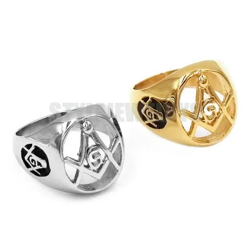 Silver Color Gold Masonic Biker Ring Stainless Steel Jewelry Fashion Freemasonry Masonic Men Women Ring Wholesale SWR0576