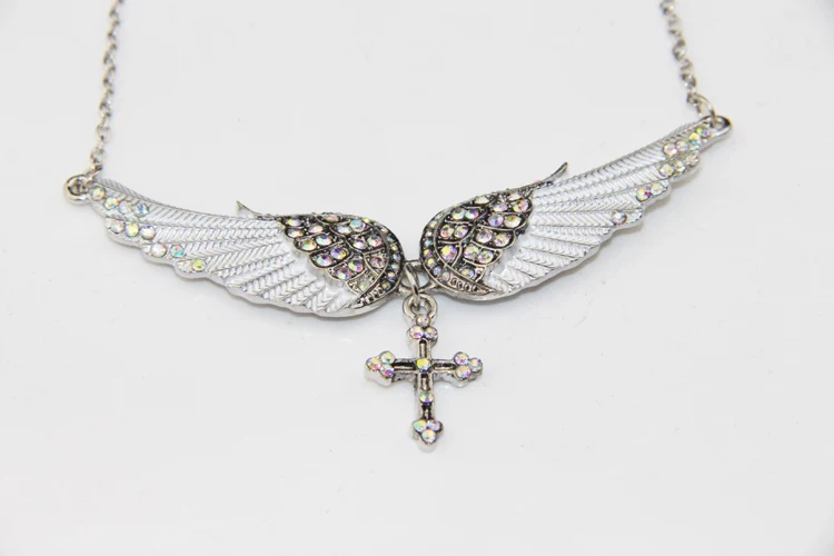 Fashion Jewelry Charm Angel Wing Cross Necklace Women Christmas Gifts