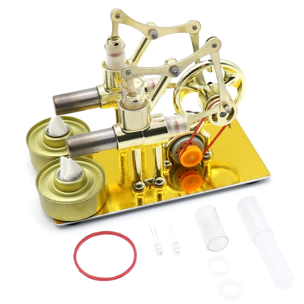 Double Cylinders Hot Air Stirling Engine Model Generator Motor Steam Power Toy Educational Science Toy Gift For Children