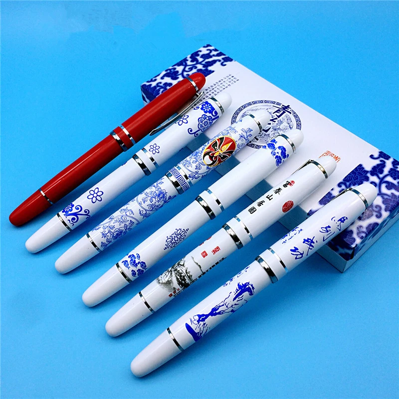 Luxury Chinese Fountain Pen Set Vintage High Quality Blue and White Porcelain Ink Pens Gifts for Small Business and Teacher