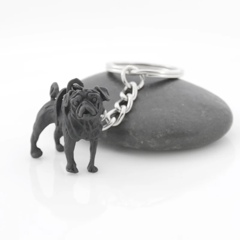 Vintage Silver Plated Black Cute Pug Keychain Metal Dog Animal Key Chain Keyring Bag Charm Women Man Child Pet Jewellery Gift