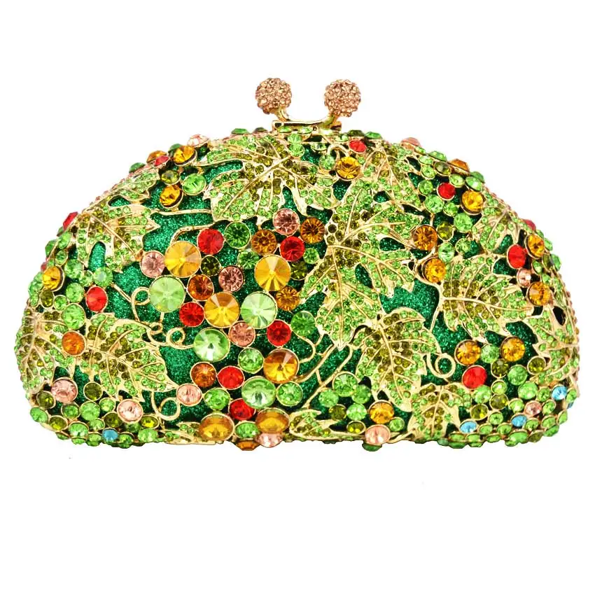 

Green grapes Luxury crystal Clutch evening bags animal pattern sparkly diamond pochette Purse women soiree wedding bag SC082