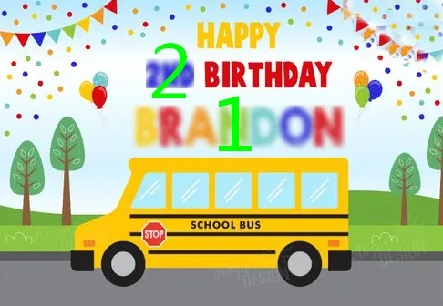 custom School Bus Flag Polka Dot Tree Road Birthday photography backgrounds   Computer print party photo backdrop