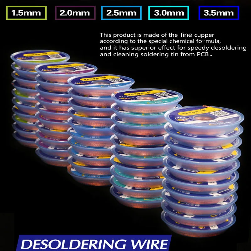 Mechanic solder wick desoldering braid 1.5 2.0 2.5 3.0 3.5mm pcb bga 솔더링 수리 도구 1.5 m 용 구리 와이어 제거