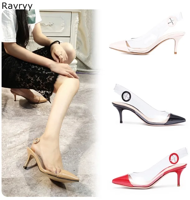 

2019 Fashion PVC Woman high heel Pointed Toe sandals female single shoes stiletto heels OL lady out fits party dress shoes