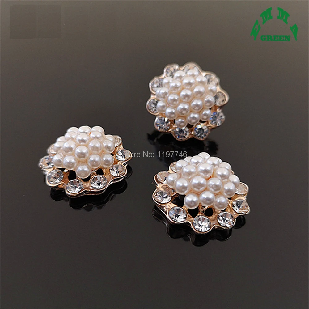 Craft Pearl Crystal Rhinestone Buttons Flower Round Cluster Flatback Wedding Embellishment Hair Garment Jewelry Accessories 5pcs