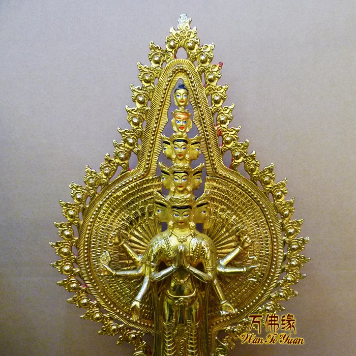 44CM large-home family efficacious Talisman Protection # Tibetan Buddhism Thousands Hands Guanyin gilding GOLD Buddha statue