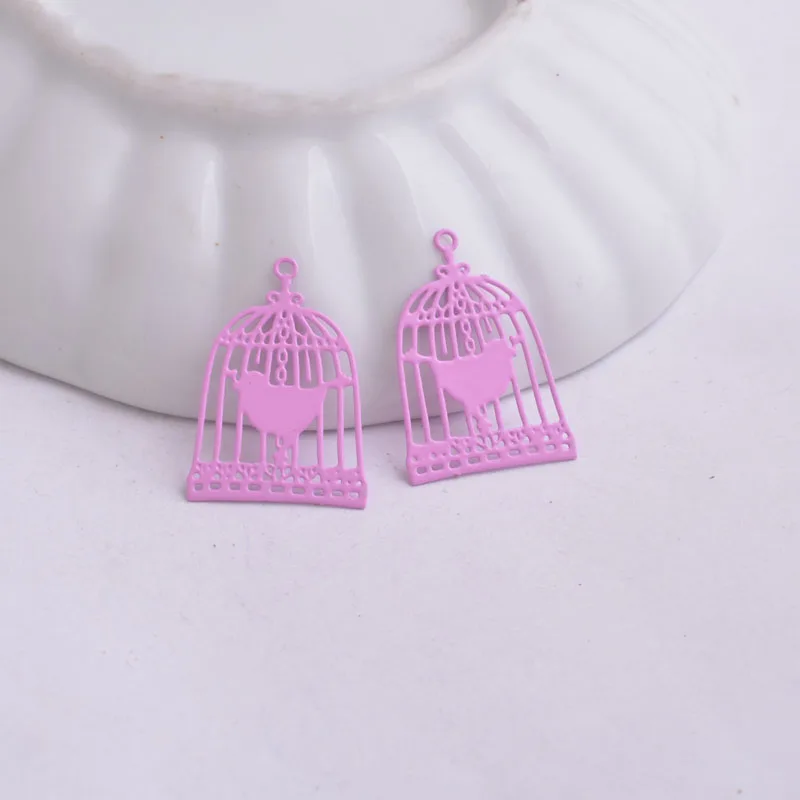 50 Stück AC2944 23mm*15mm Filigrane Anhänger Metall-Vogelkäfig Bemalte Anhänger Verbindungsstücke Ornament Bijoux – Detail 6