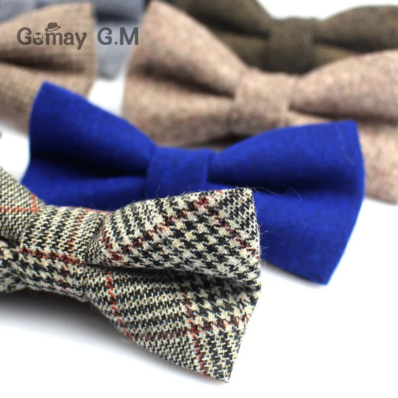 New Wool Bowties for Wedding Business Butterfly Solid Color Bow Tie For Men Woolen Cravat Unisex England Style Striped Bow Ties