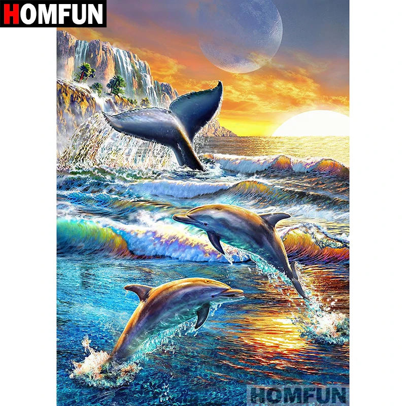 

HOMFUN Full Square/Round Drill 5D DIY Diamond Painting "Dolphin Sunset" Embroidery Cross Stitch 5D Home Decor Gift A07030