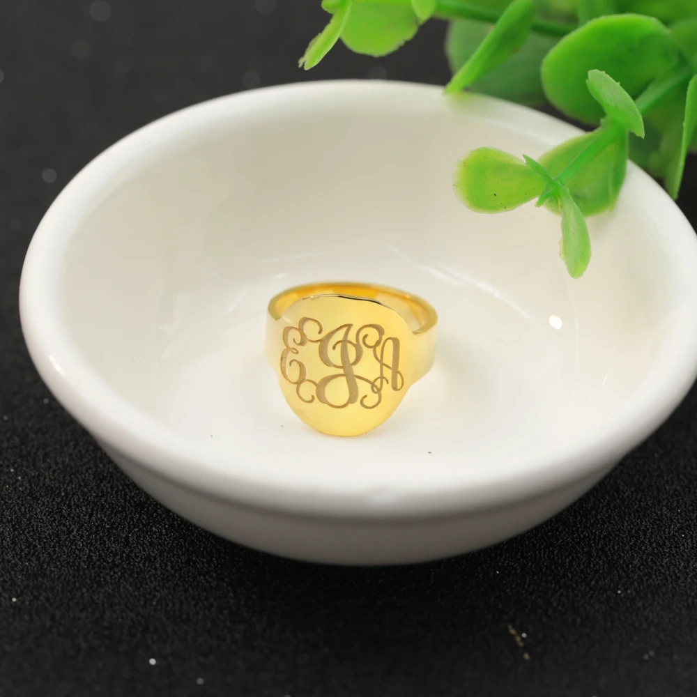 

18k Golden Plated Monogram Rings 3 Initals Name Ring Customized Silver Men Personalized Wedding Ring