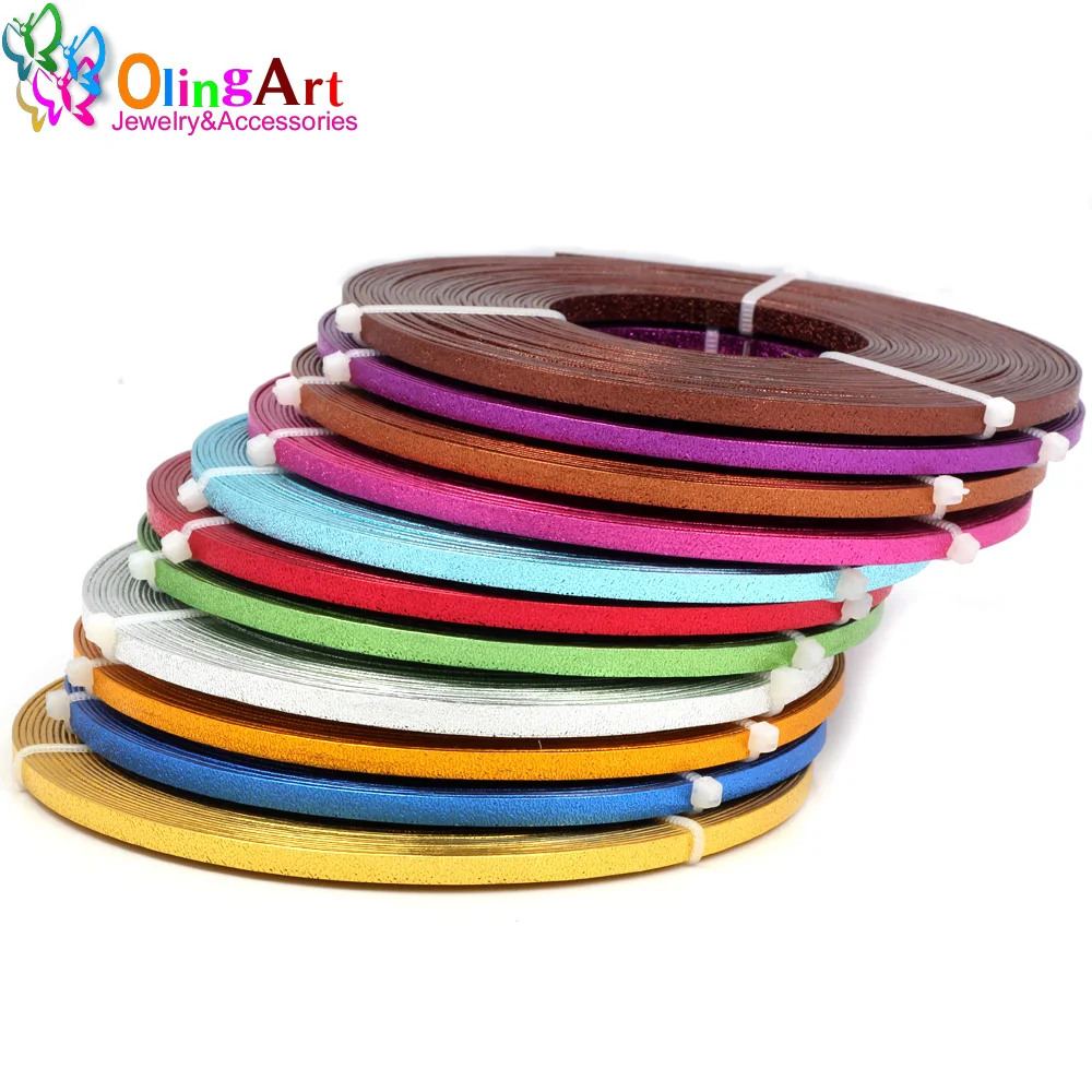 OLINGART 10m/Lot  5X1mm Flat Printed Aluminum Wire Color Crafts Materials DIY Women Bracelet Necklace Jewelry Making NEW