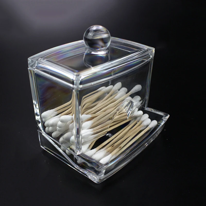 Portable Cotton Swab Box Acrylic Makeup Container Make Up Pad Holder Cosmetics Organizer Storage Case