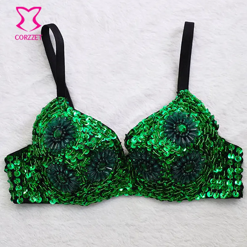 Burlesque kobiety koraliki i cekiny stanik z ćwiekami biustonosze ClubWear Bralette Sostenes Mujer biustonosz Push Up bielizna biustonosz — zdjęcie 5