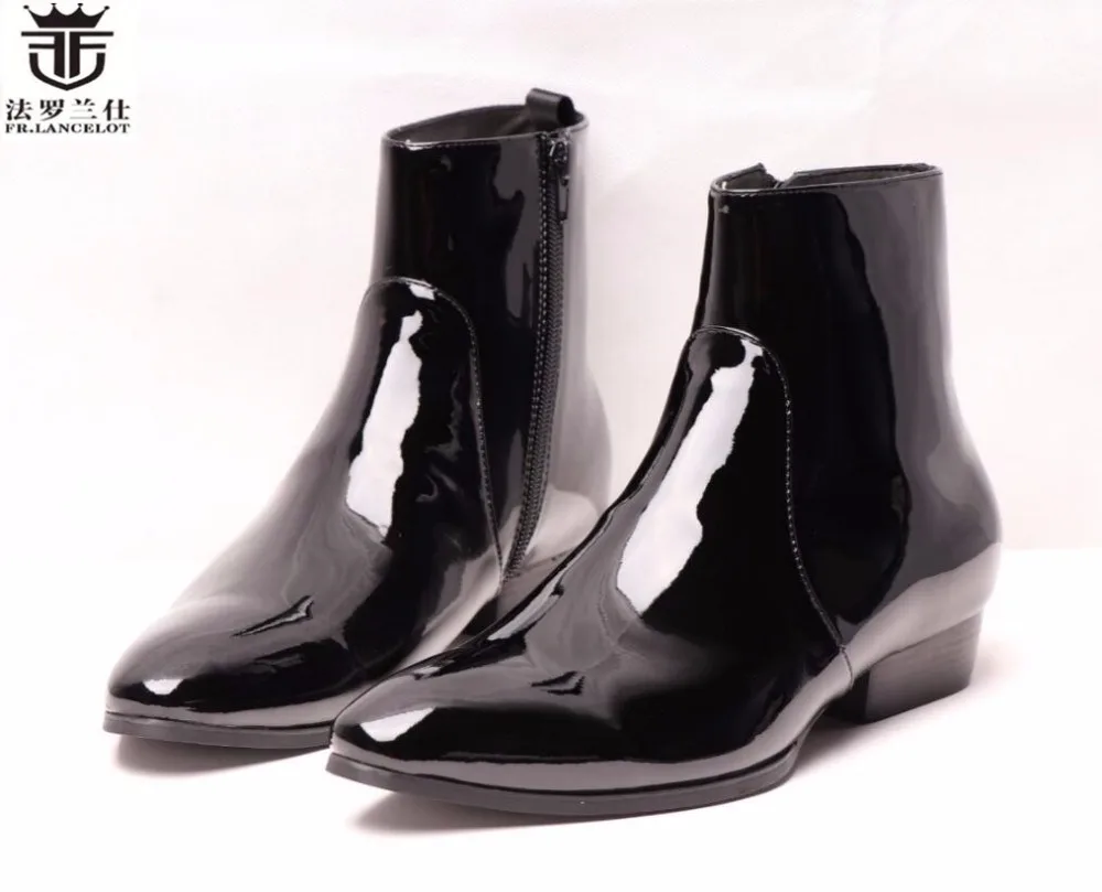 

Fr.Lancelot Hot Style New Arrival Men Black Short Boot Zip Fashion Trend Chelsea Boots Real Leather Pointed Toe Boots Men