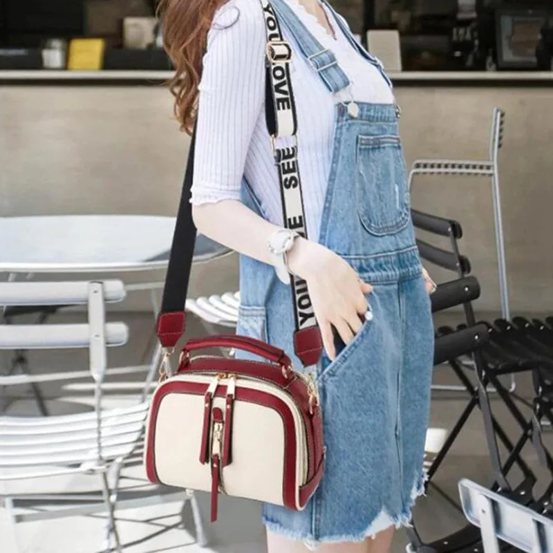 Hot Small Contrast Color Top-Handle Bag Women Crossbody Bags Phone Purse Fashion Single Shoulder Zipper PU Leather Bags