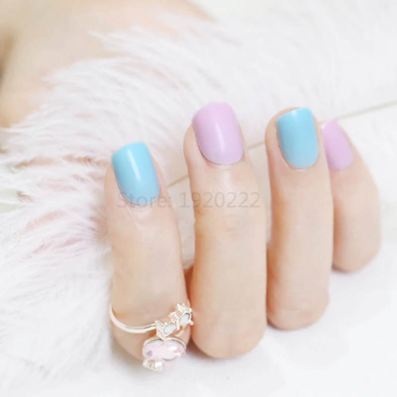 New 48pcs hot fashion candy color cute nail finished fake nails short paragraph Mixed color H28-11