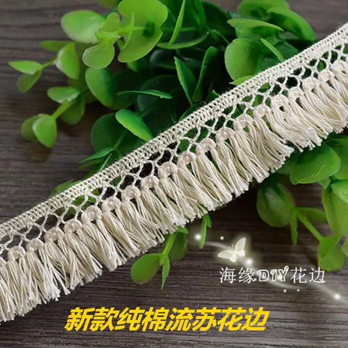 3 Yards Cotton Beige Blue Ivory Tassel Lace Dangling Fringe Lace Trims For DIY Sewing Craft 2.5cm Width