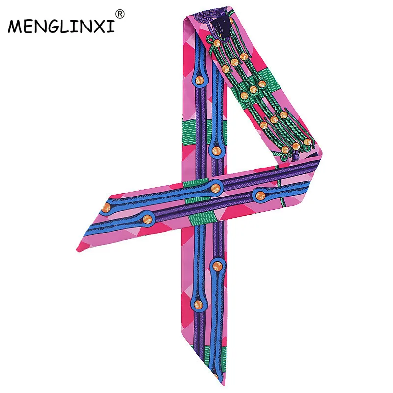 New Chain Print Small Silk Scarf For Bags Ribbons Womens Fashion Head Scarf Luxury Brand Small Long Scarves C93