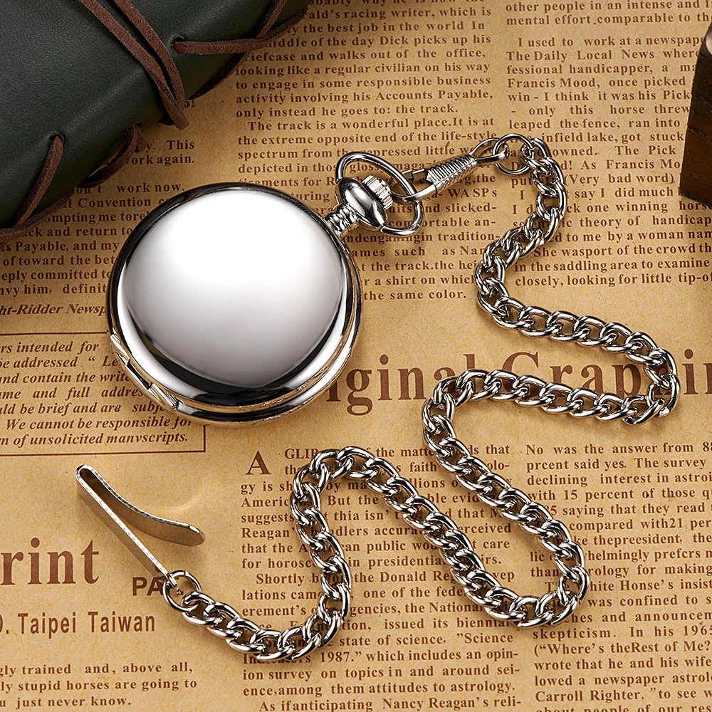 Luxury Brand OUYAWEI Mechanical Pocket Watch Men Full Steel Case Pocket Fob Watch Analog Silver White Dial Vintage Male Clock