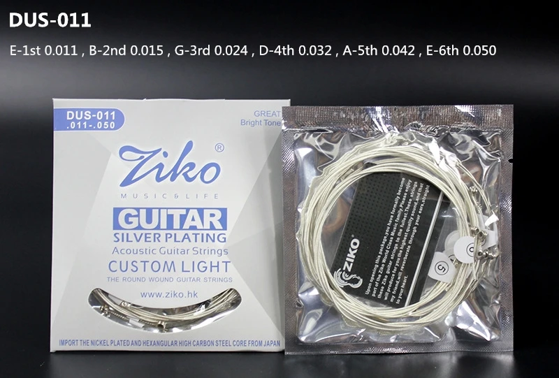 ZIKO DUS 010 011 012 Akustische Gitarre Saiten Hexagon Carbon Stahl Core Silber Überzug Musical Instruments Zubehör Teile – Detail 11