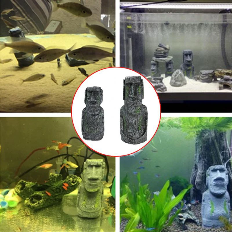 Easter Island Stone Statue Ornament Fish Tank Aquarium Decoration Terrarium Reptile Tank Artificial Stone Home Decor Background