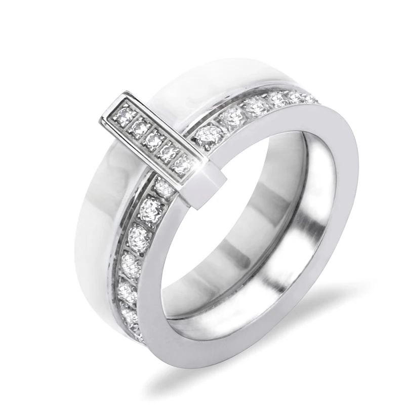 Hot Sale West Men Accessories Top Grade White Ceramic Classic Rings Carbon Fiber  8 MM Width White Border Middle Red Male Ring