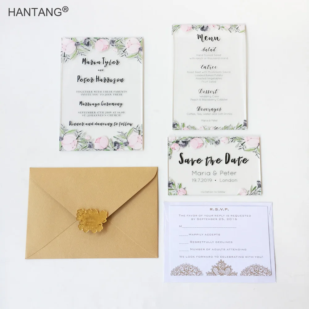 

Floral Watercolor Style Printable Clear Acrylic Wedding Invitation Card Set 100 Sets Per Lot