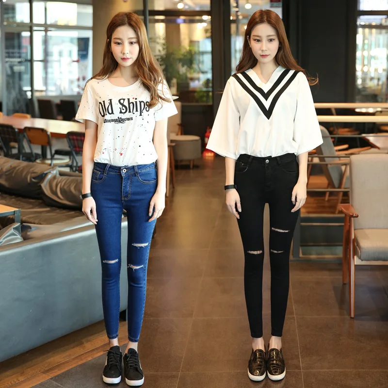 2019 Thu Đông Nữ Mắt Cá Chân-Chiều Dài Thun Quần Jean Đen Sinh Viên Cao Cấp Co Giãn Skinny Nữ Quần Bút Chì Denim Quần Tây Nữ