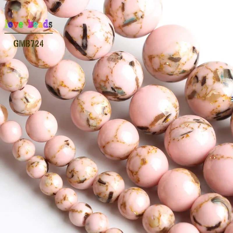 Pink Howlite Stone Round Loose Shell Beads for Jewelry Making 15'' Strand DIY Bracelet 4/6/8/10/12mm image 4