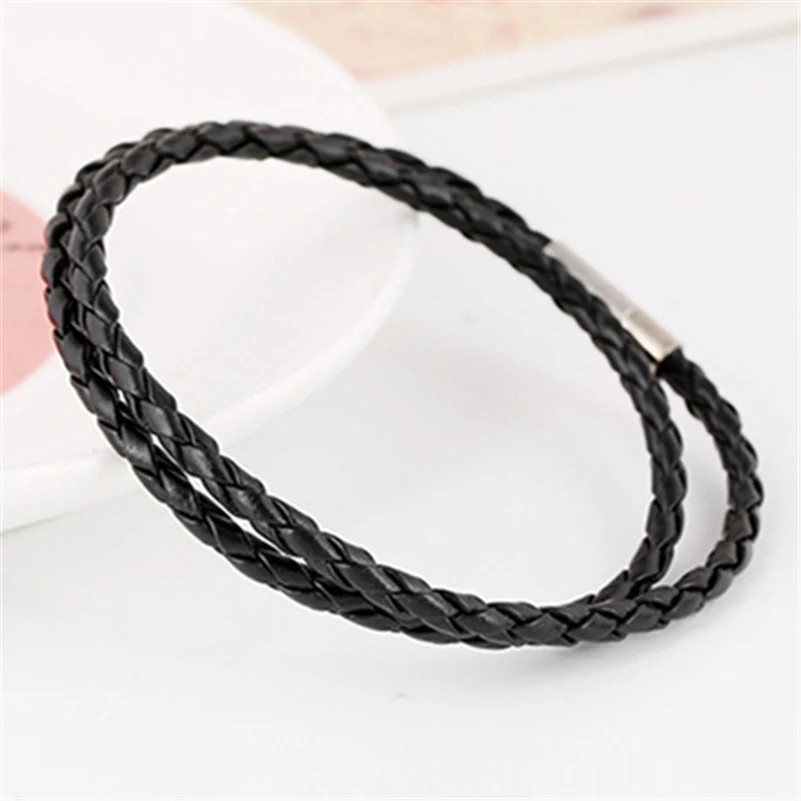 Pulseras de doble capa Unisex con imán de cuero de macramé trenzado púrpura, color bohemio, Hippie, negro, marrón, rojo, azul marino, verde, lila
