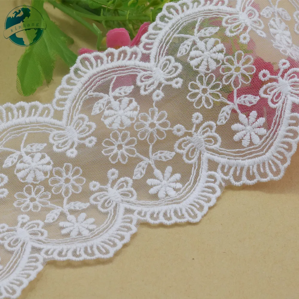 7.5cm White Cotton Embroidery Lace French Ribbon Fabric Guipure Diy Trims Warp Knitting Sewing Curtain Wedding Accessories#3089