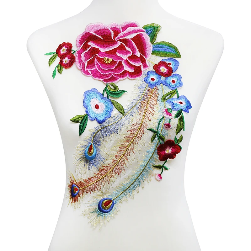 

10piece Peacock Tail Embroidery Lace Applique Iron on Patches Embossed Decorated Clothes Applique Sewing Accessories T2010