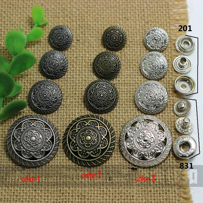50 zestawów/partia wzór vintage okrągły skóra craft zatrzask metalowy przycisk