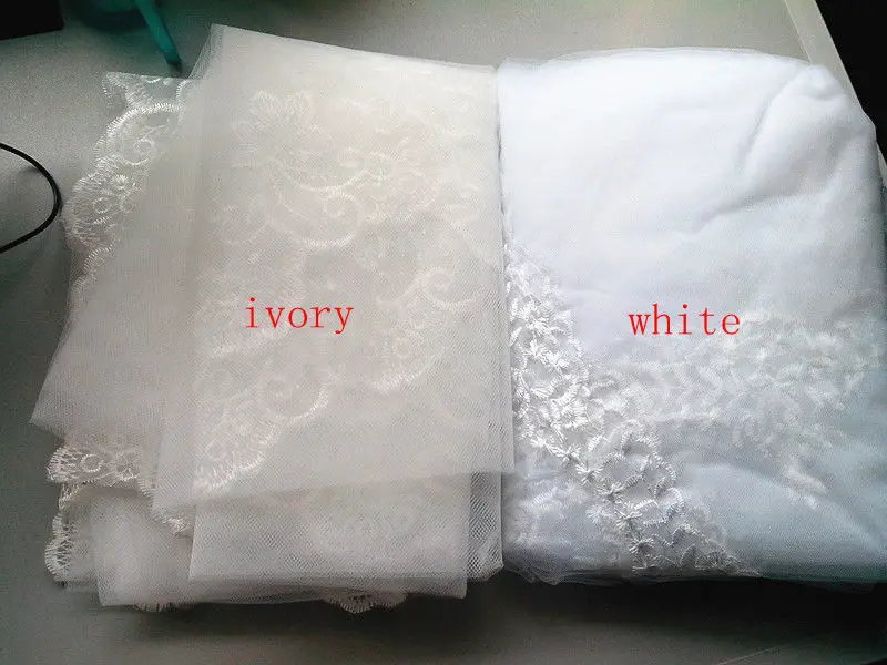 สีขาว Ivory จริงรูปภาพงานแต่งงานอุปกรณ์เสริม Appliques Tulle Long Cathedral งานแต่งงานผ้าคลุมเจ้าสาวผ้าคลุมหน้าเจ้าสาวด้วยหวี