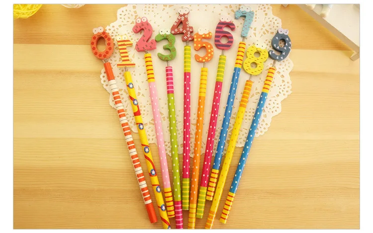 10 PC/Lot  Cute Funny Number-Shaped Spring Pencil Set, QB00007