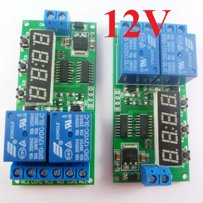 2pcs DC 12V 2CH KC22B02_12V*2   Delay Relay Cycle Timer Switch Module 1-9999s for Motor LED Smart Home