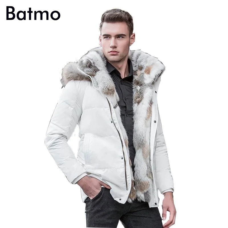 Batmo 2023 winter High Quality duck down jacket men coat parkas thick Liner male Warm Clothes Rabbit fur collar ,PLUS-SIZE 828