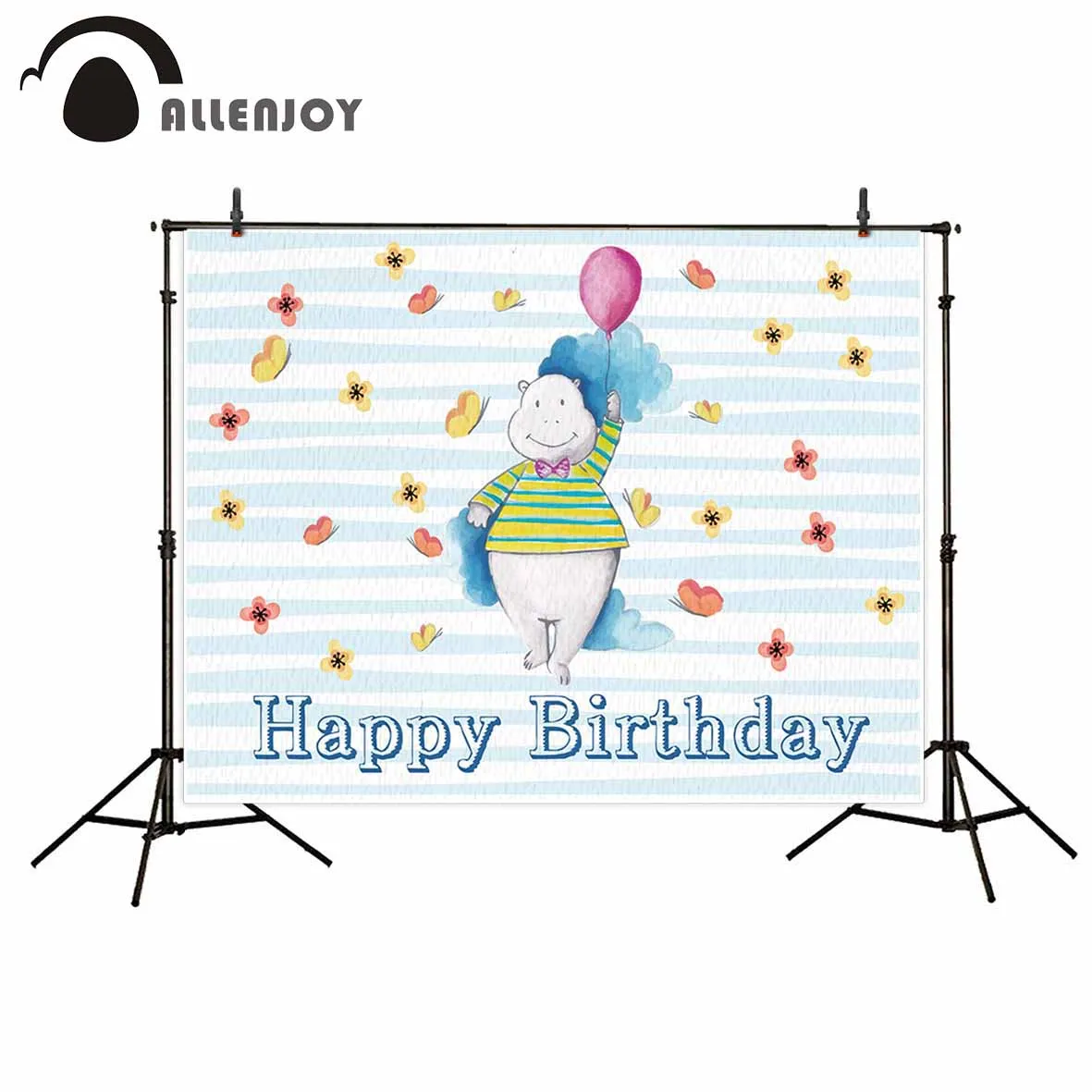 Allenjoy – arrière-plan de photographie, dessin animé, hippo, papillon, rayures, mignon, anniversaire d'enfant, photomaton, nouveau design original