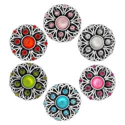 New KZ3042 Beauty Charm Round Rhinestone Flowers pattern 18MM Metal snap buttons for DIY snap jewelry wholesale