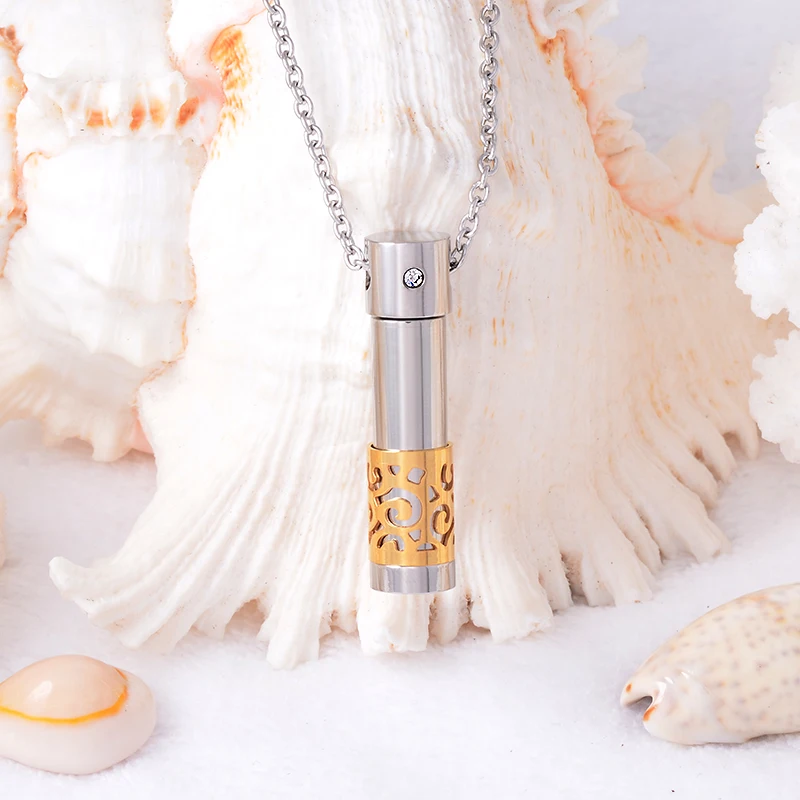 IJD2451 Engraved 'Only Love' Cylinder Cremation Keepsake Memorial Urn Necklace Ash Holder Memory+Funnel Gift!!