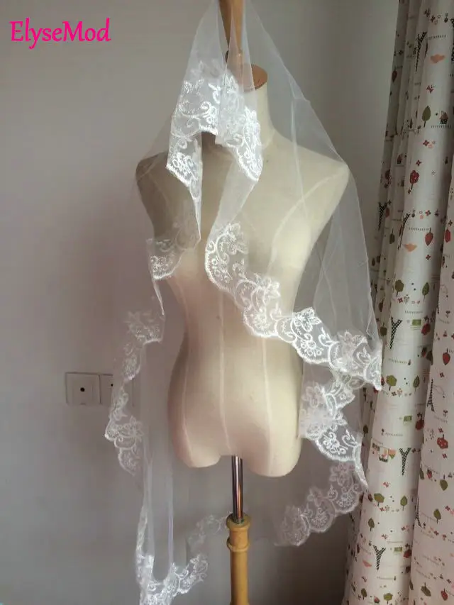 One Layer Bridal Wedding Veil White Ivory Accessories With Appliques Cheap