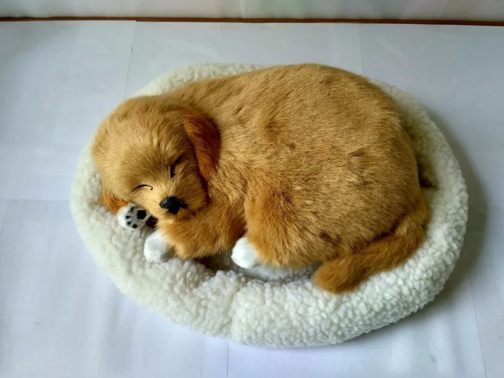 

simulation yellow dog model toy polyethylene & furs sleeping dog doll on a mat gift about 25x17cm 1530