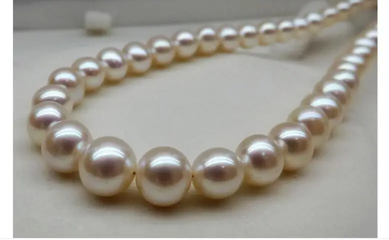 Women Gift word 925 Sterling real 4A 3-9.5mm round flawless bright Ze natural white pearl necklace for her mother to send