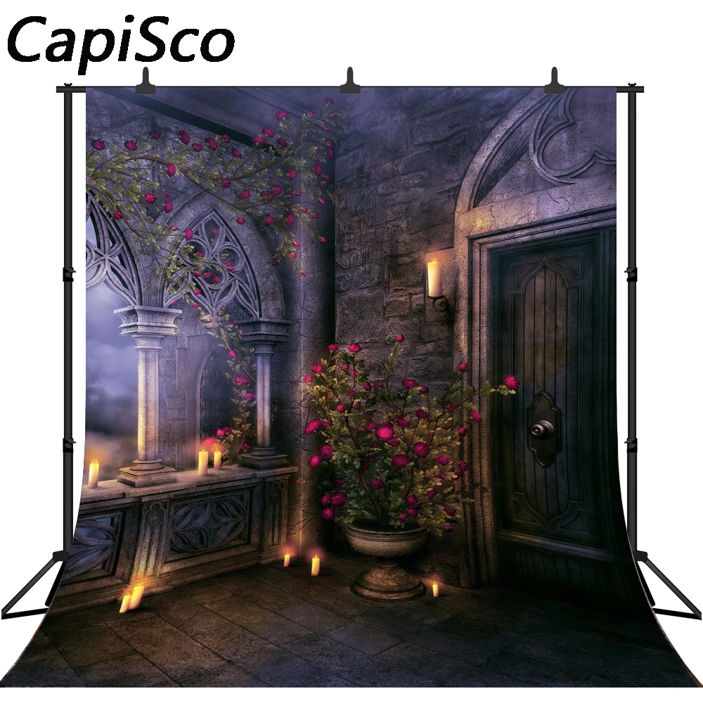 

Capisco Wooden door Rose candle Halloween Decor Photography Backgrounds Customized Photographic Backdrops For Photo Studio